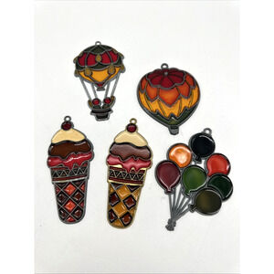 Lot Of 5 Faux Stain Glass Sun Catchers Hot Air Balloons Ice Cream Balloons